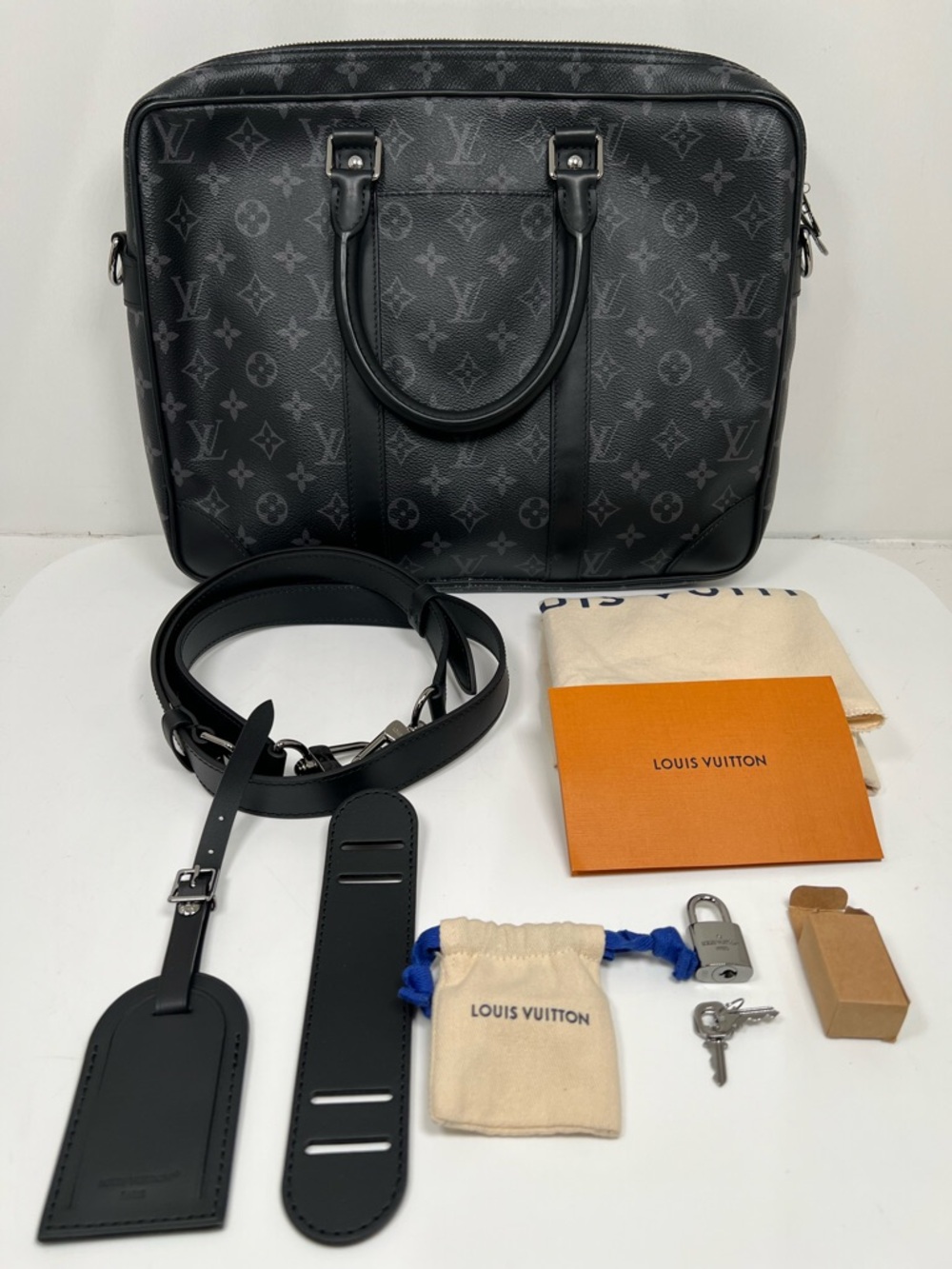Louis Vuitton Eclipse Monogram Porte Documents Voyage PM Briefcase Bag w/ Strap